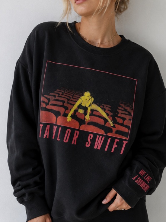 Taylor Swift Sweaters - Taylor Swift Black Crewneck Sweater with Red and Yellow Graphic
